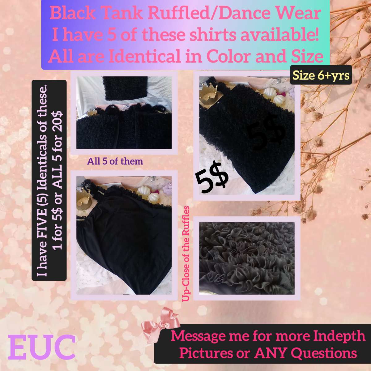 Black Ruffle Dance Wear Tank I have 5 of these EUC