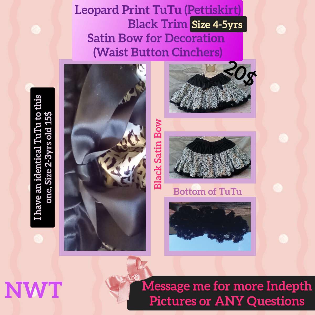 4 to 5yrs Leopard Print TuTu Pettiskirt NWT Button Cinchers