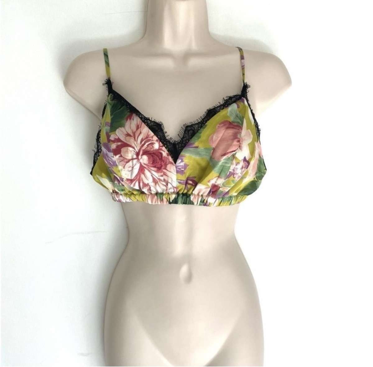 Express Satin Floral Tie Front Bralette Two Piece Top S NEW