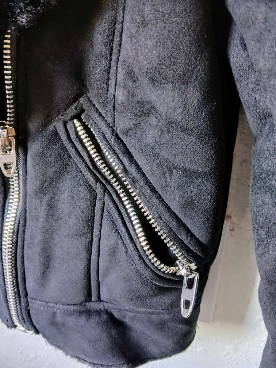 Black fauxfur suede jacket