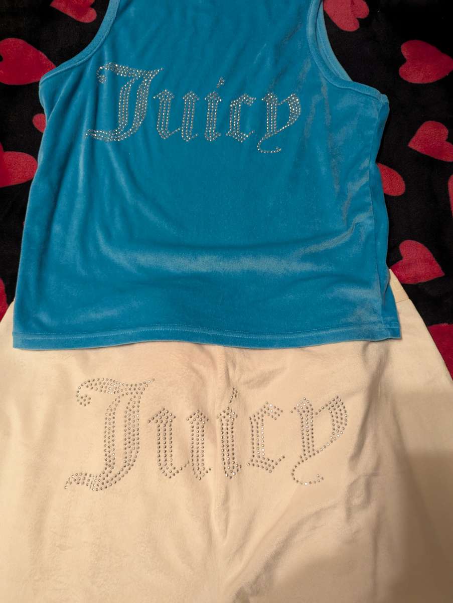 Juicy couture velour track suit blue and white