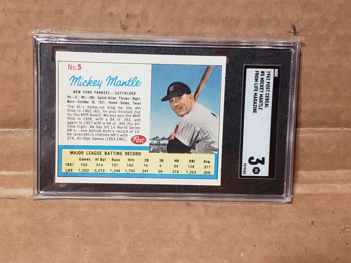 1962 Post Cereal Mickey Mantle 5 Hand CutAd back Life Magazi