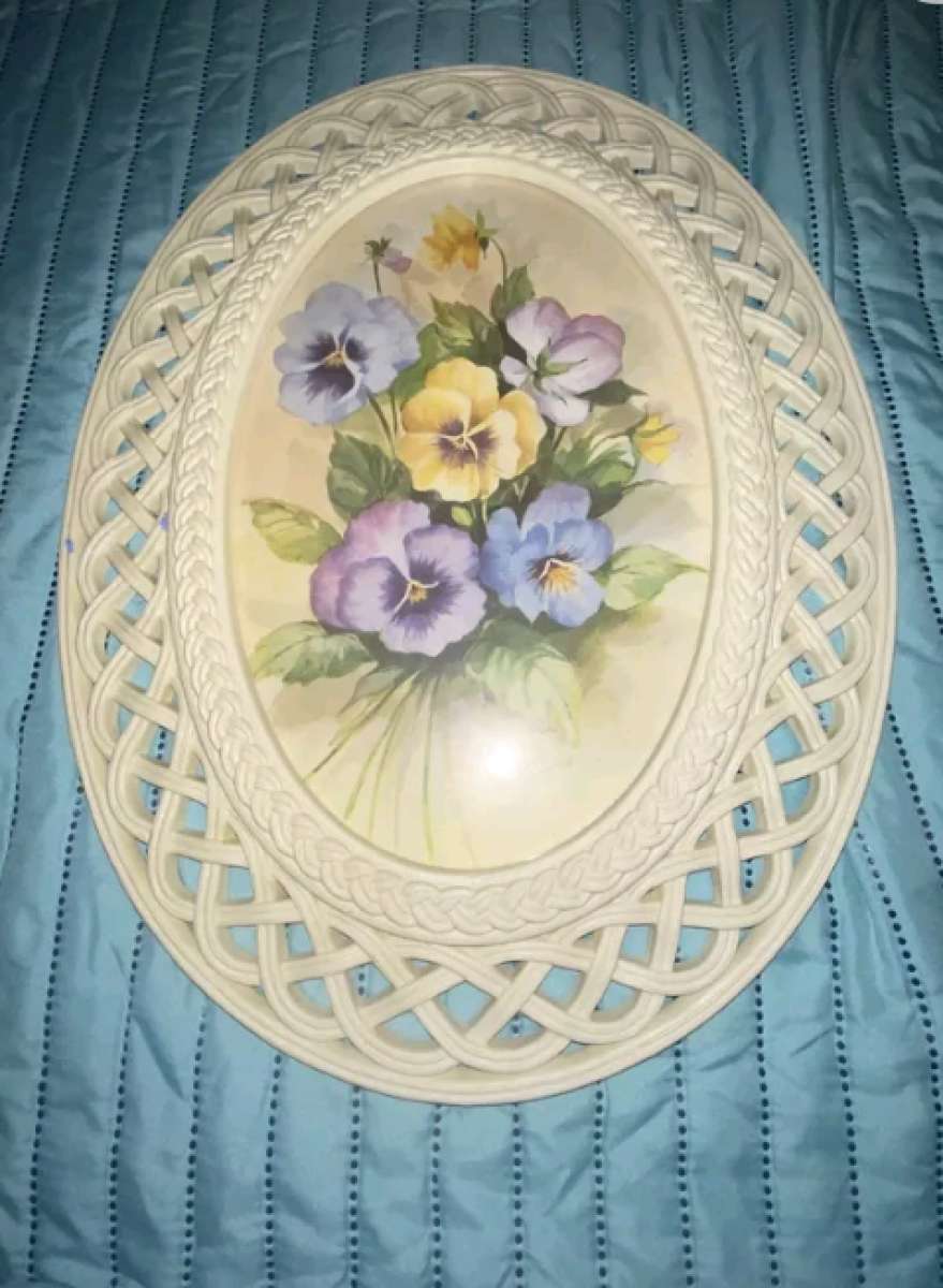 Holmes lattice picture frame with pansies