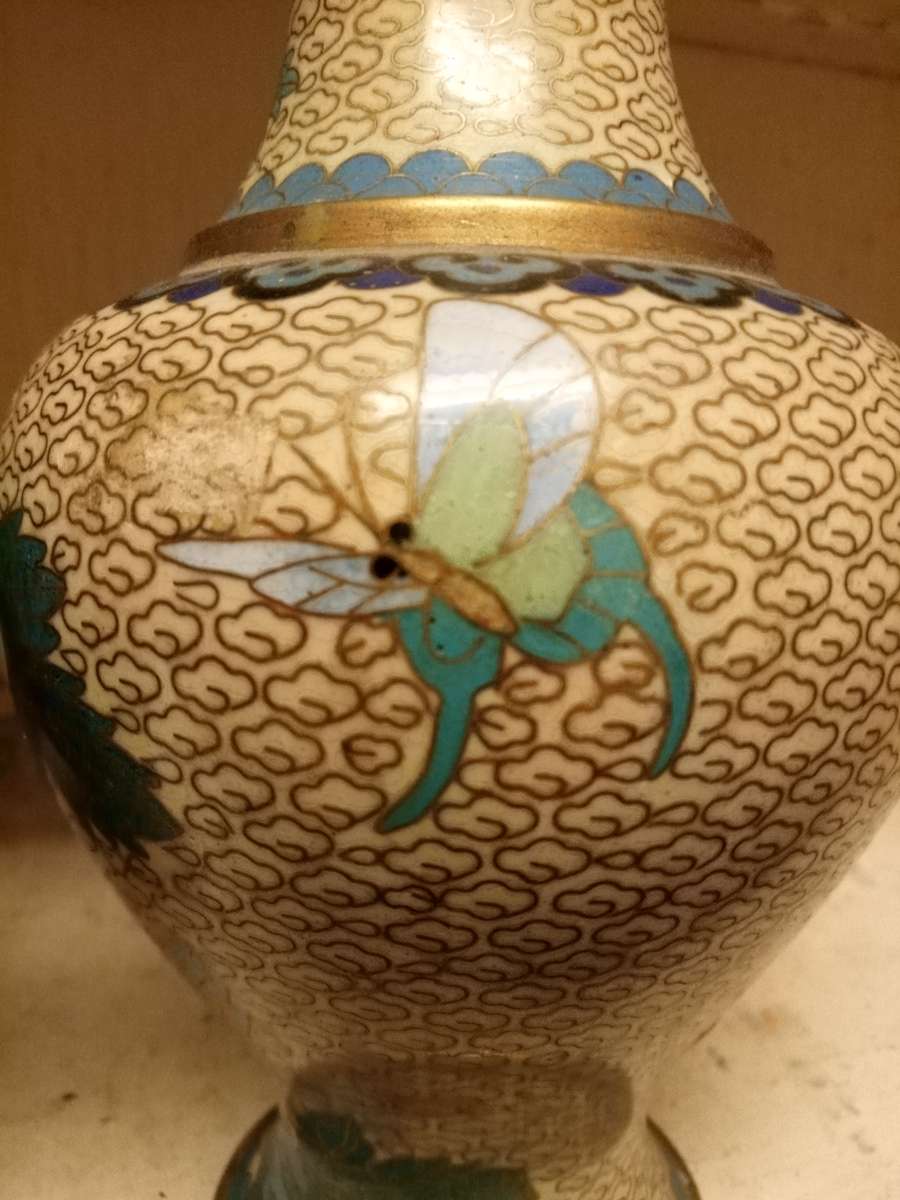 Pair of Vintage Chinese Enamel Colosal Vases
