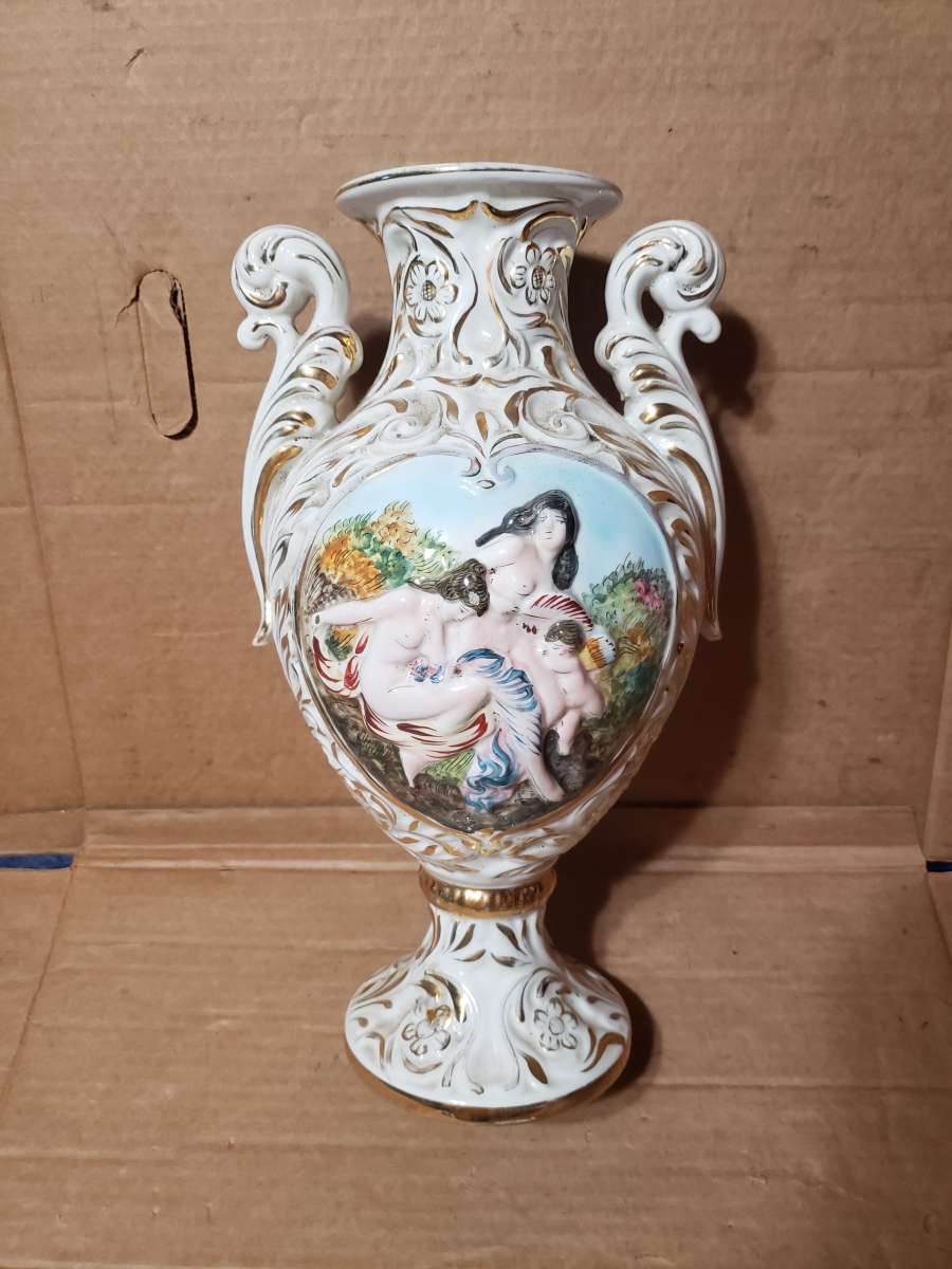 Capodimonte Marked Porcelain Italy Vase Lady  Child