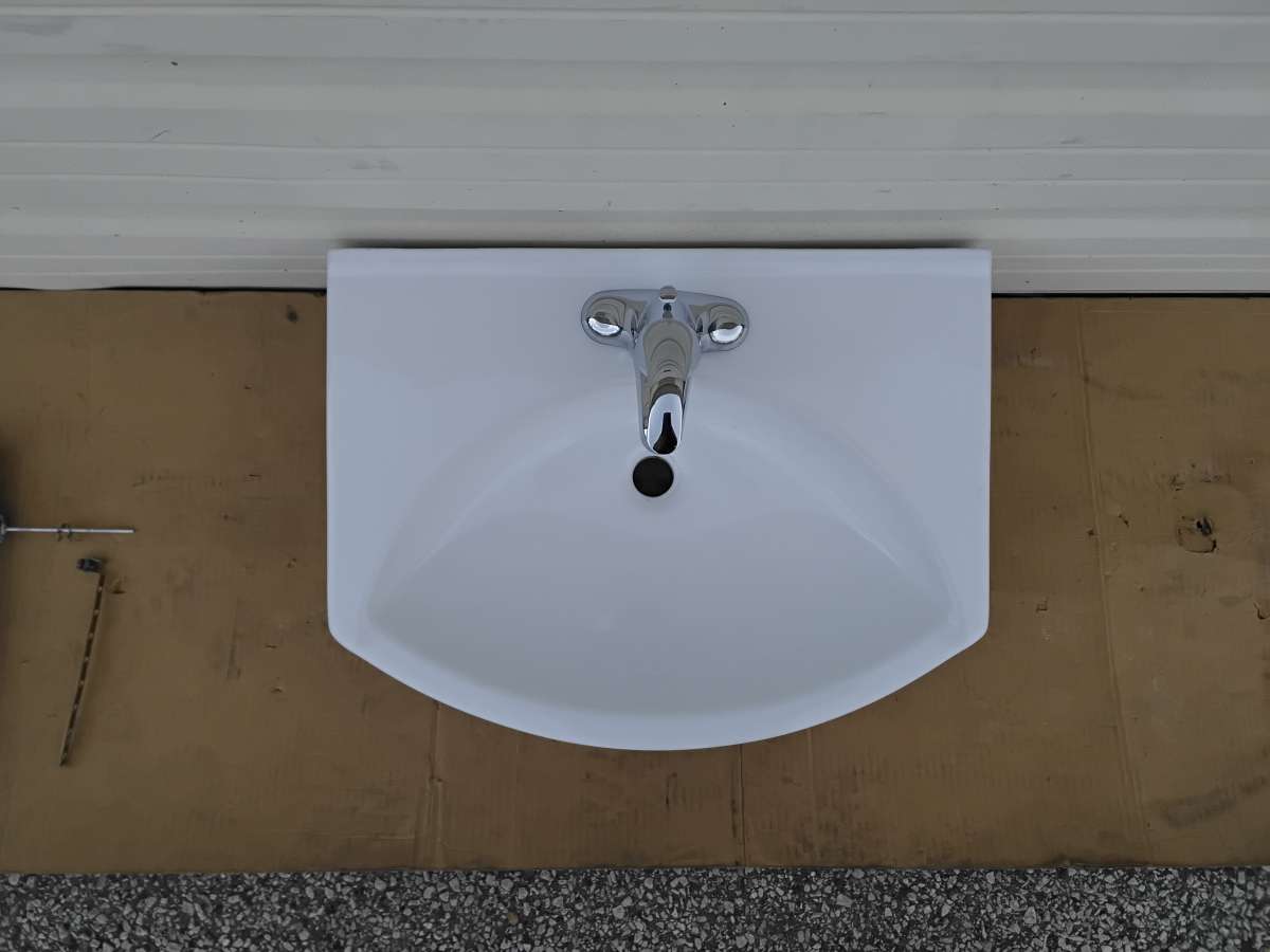 White Bathroom Wall Mount Vanity Sink Plus Faucet Like New
