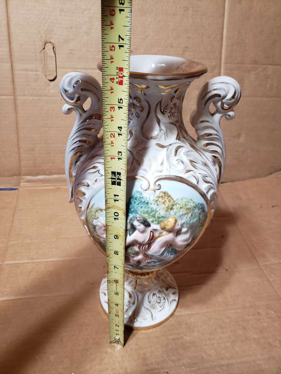 Capodimonte Marked Porcelain Italy Vase Lady  Child