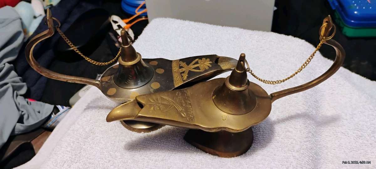 2 authentic brass genie lamps from India