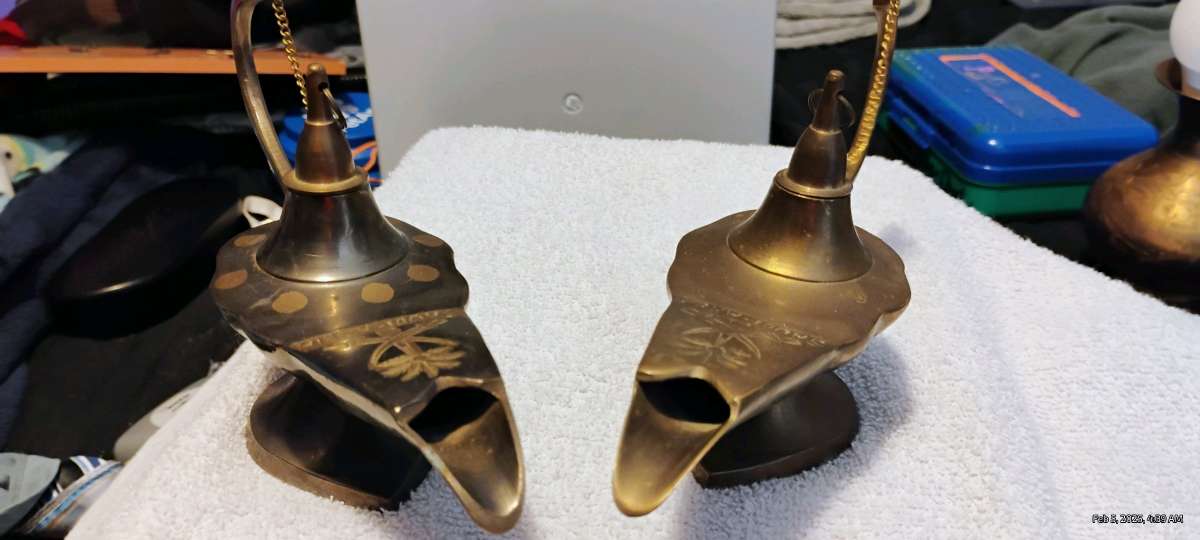 2 authentic brass genie lamps from India