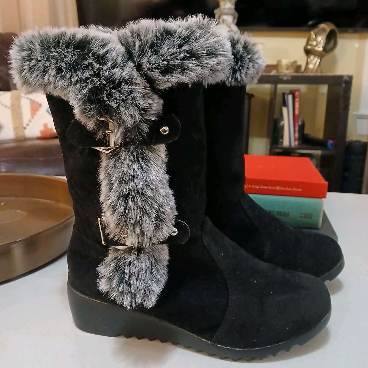 Fashion Nova Black Winter Boots for Women Size 8 point 5