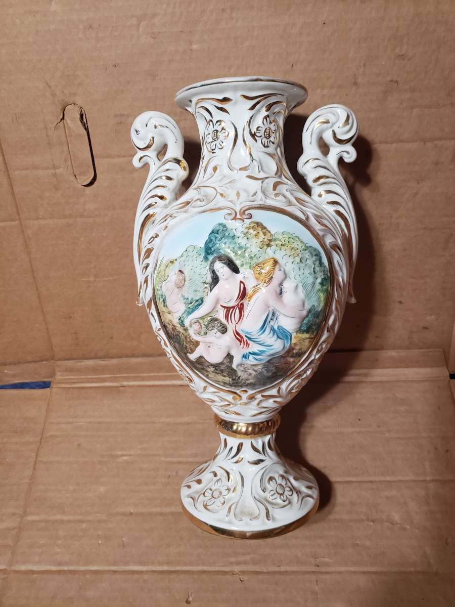 Capodimonte Marked Porcelain Italy Vase Lady  Child