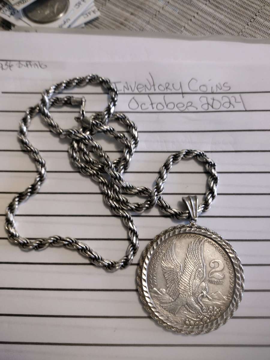 30in Coin Pendant Pancho Villa 2oz Silver Coin