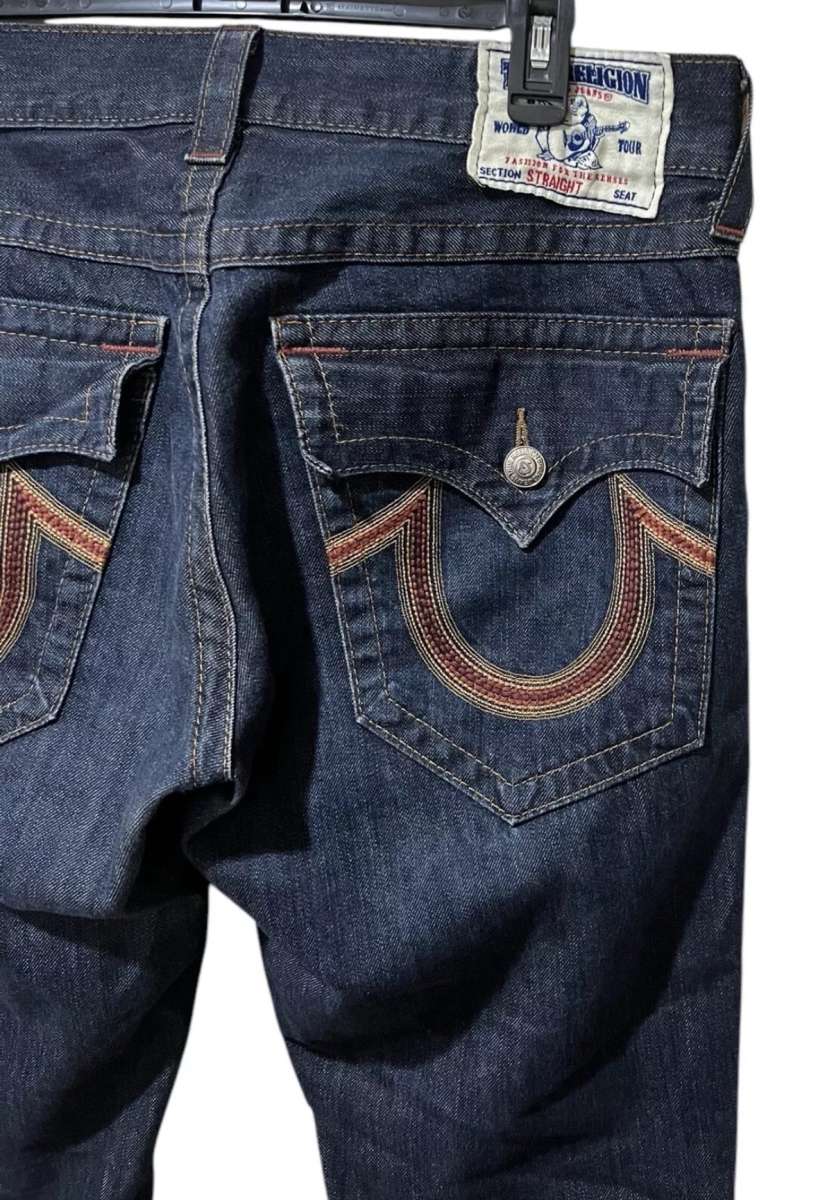 True Religion Straight Jeans Mens 33x31 Flap Pocket Rope Sti