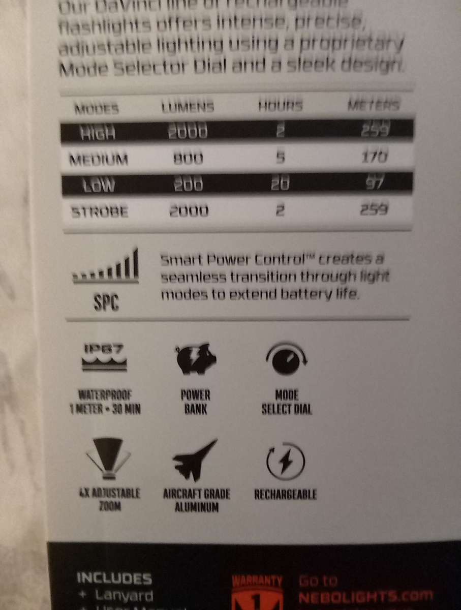 Nebo Davinci 2000 rechargeable flashlight