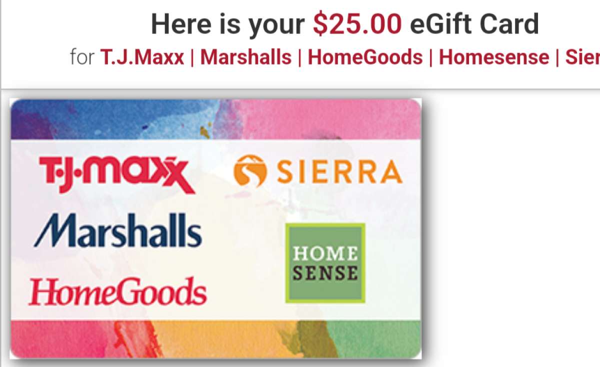 TJ Maxx gift card 25 dollar value