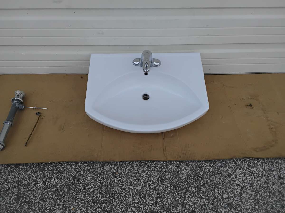 White Bathroom Wall Mount Vanity Sink Plus Faucet Like New