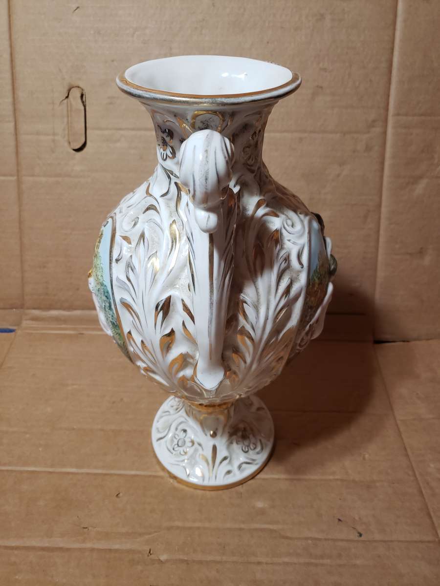 Capodimonte Marked Porcelain Italy Vase Lady  Child