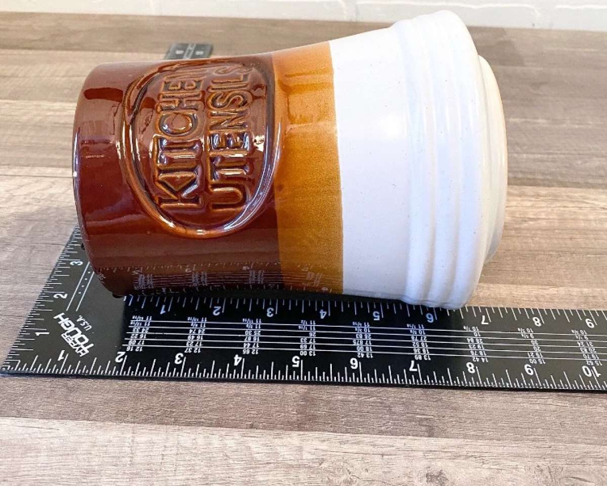 Vintage Kitchen Utensil Holder 70s Retro Kitchen Brown Ivory