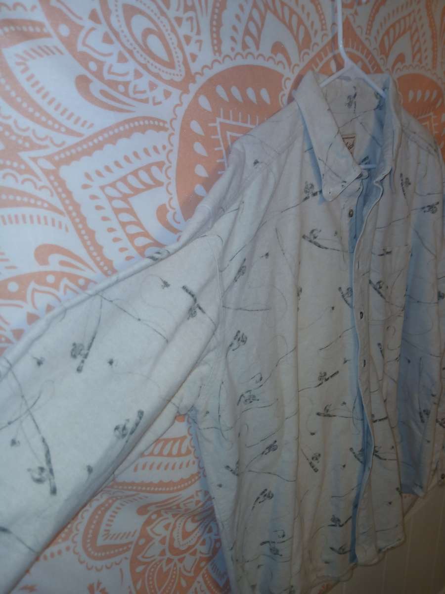 Mens XL Vintage Woolrich Fishing Rod Button Down Fleece Top