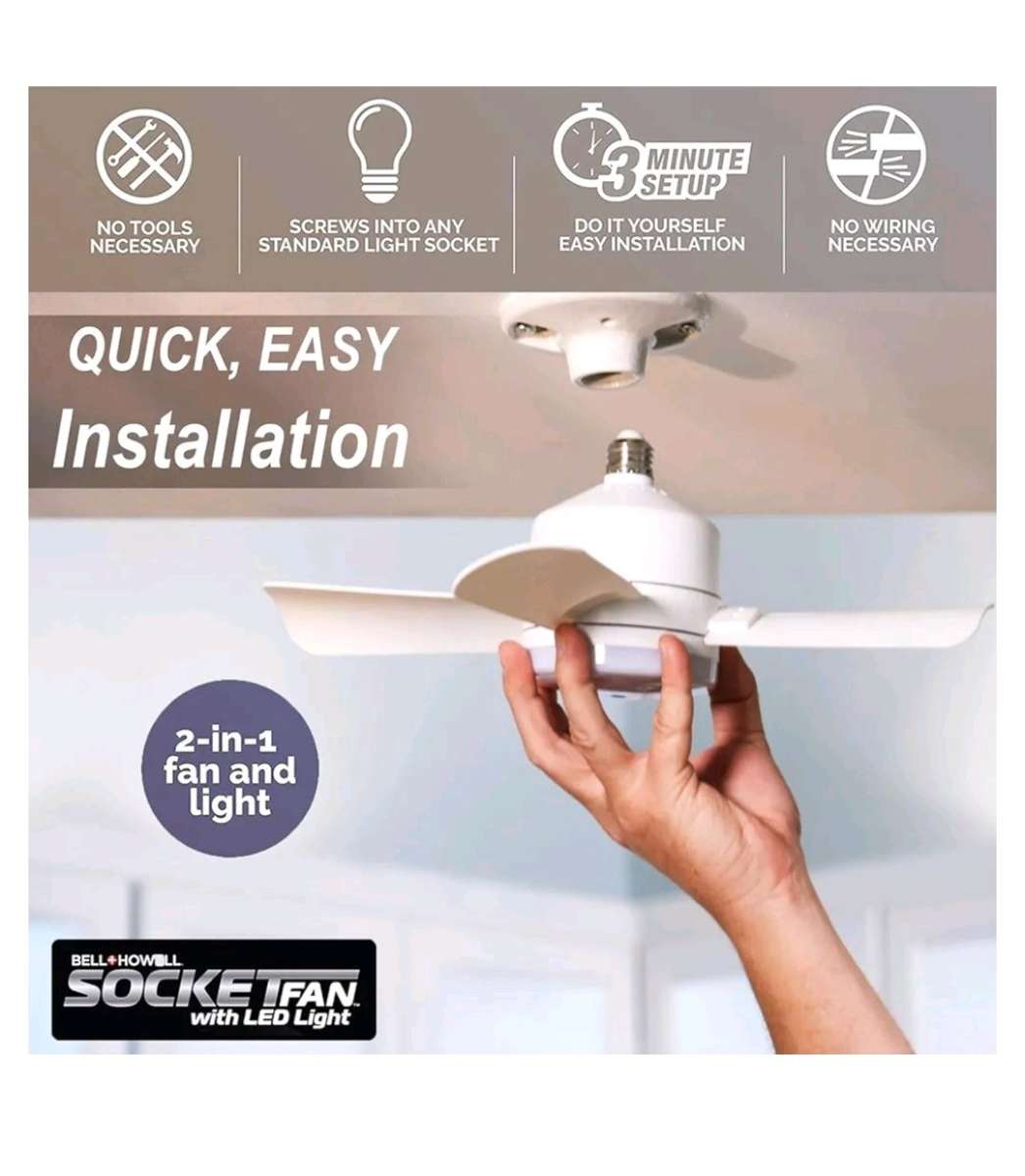 Socket ceiling fan  LED light 1000 lumens with remote