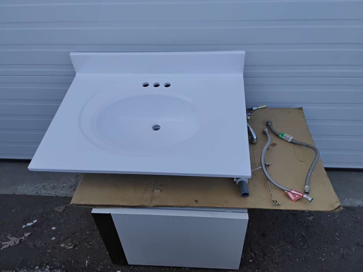 Nice White Vanity Top Bathroom Sink with Faucet New