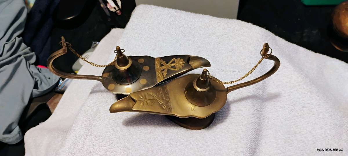 2 authentic brass genie lamps from India