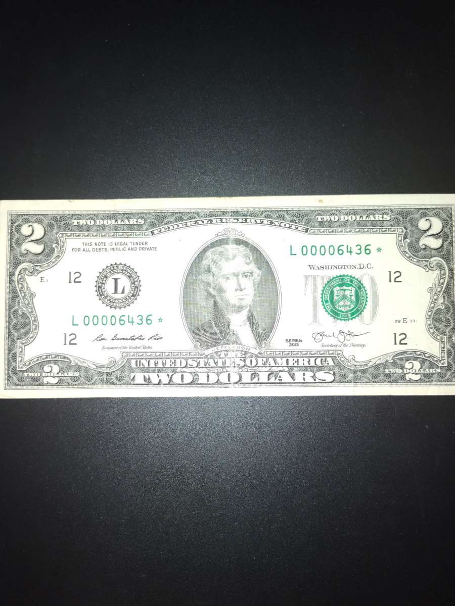 2013 2 dollar bill low star note serial number