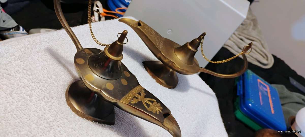 2 authentic brass genie lamps from India