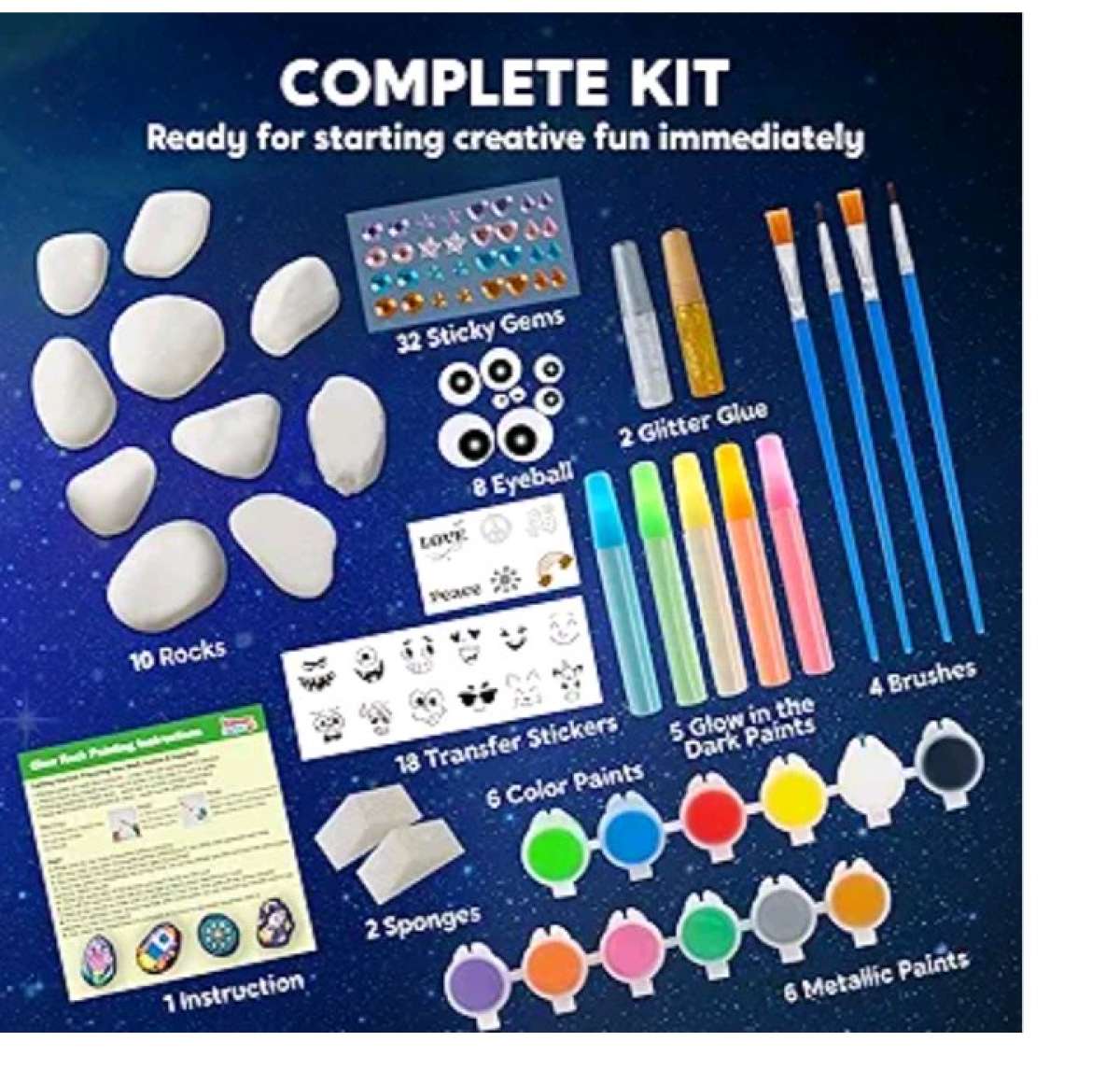 Glow in the dark Rock Painting kit 12 smooth rocks 3d in the
