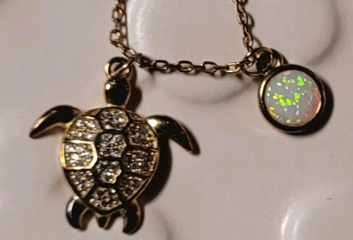 Sea Turtle pendant with CZ and circular opal accents