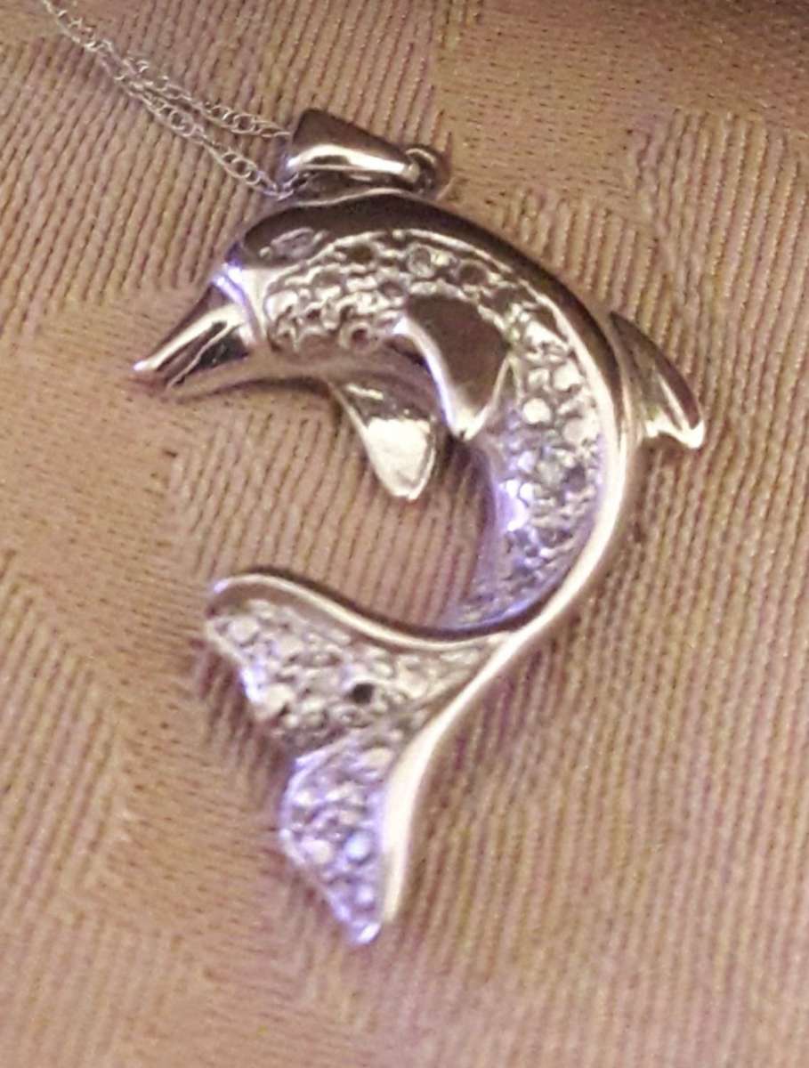 10K White Gold Diamond Dolphin Necklace