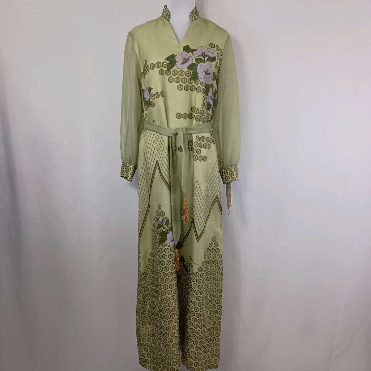 Vintage Alfred Shaheen Womens Green Floral Maxi Dress sz 14