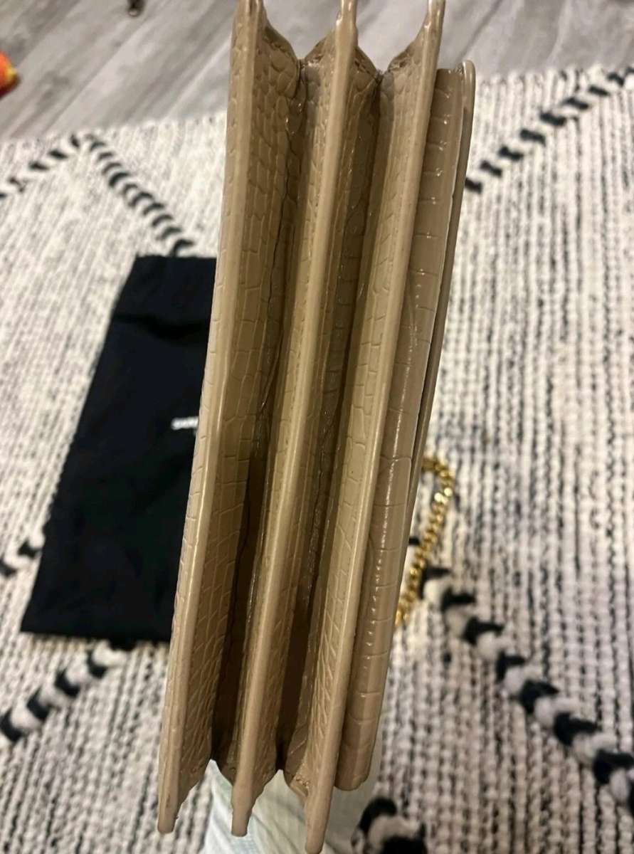 YSL Dark  Beige Medium Sunset CrocEmbossed Leather Shoulder