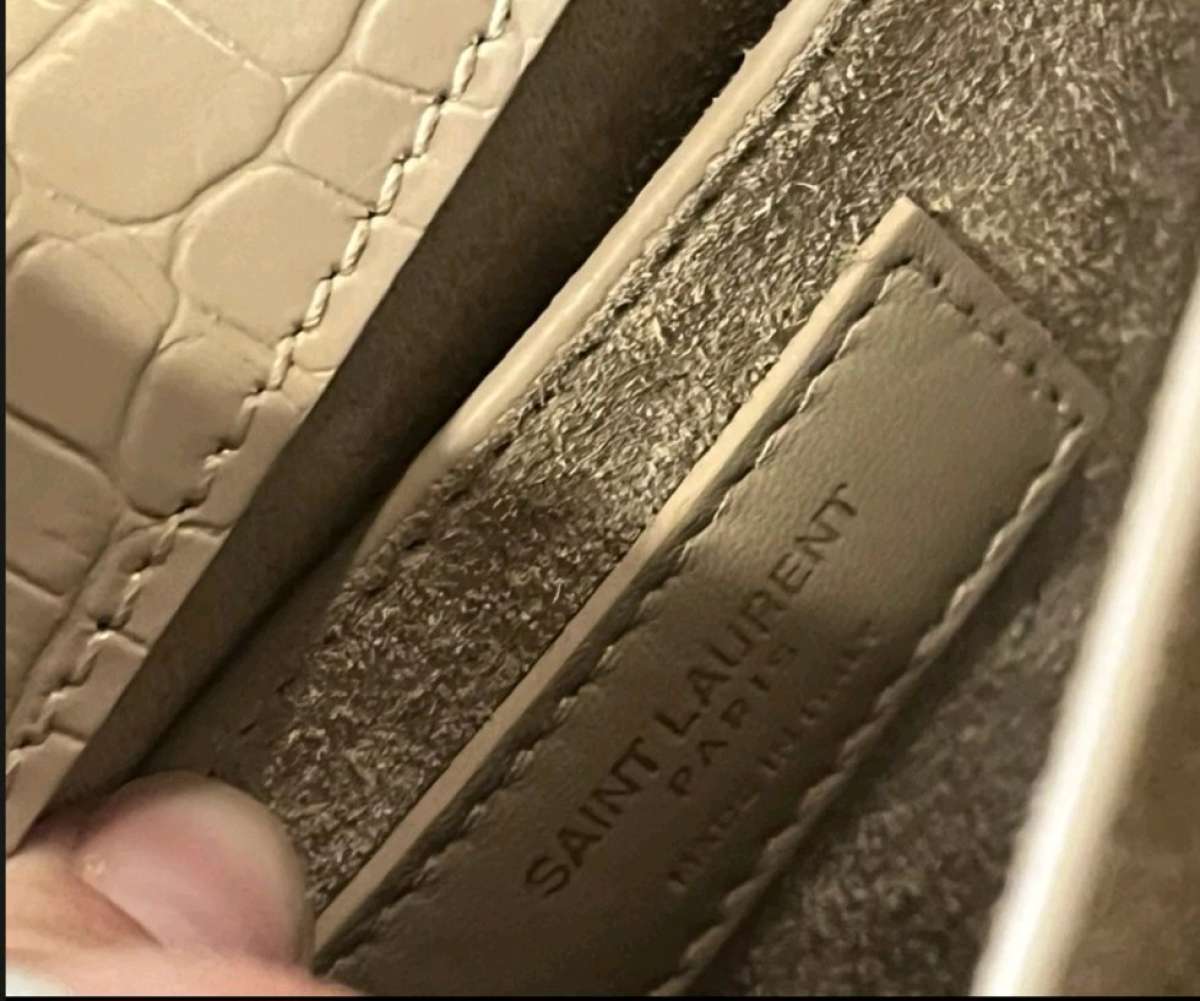 YSL Dark  Beige Medium Sunset CrocEmbossed Leather Shoulder