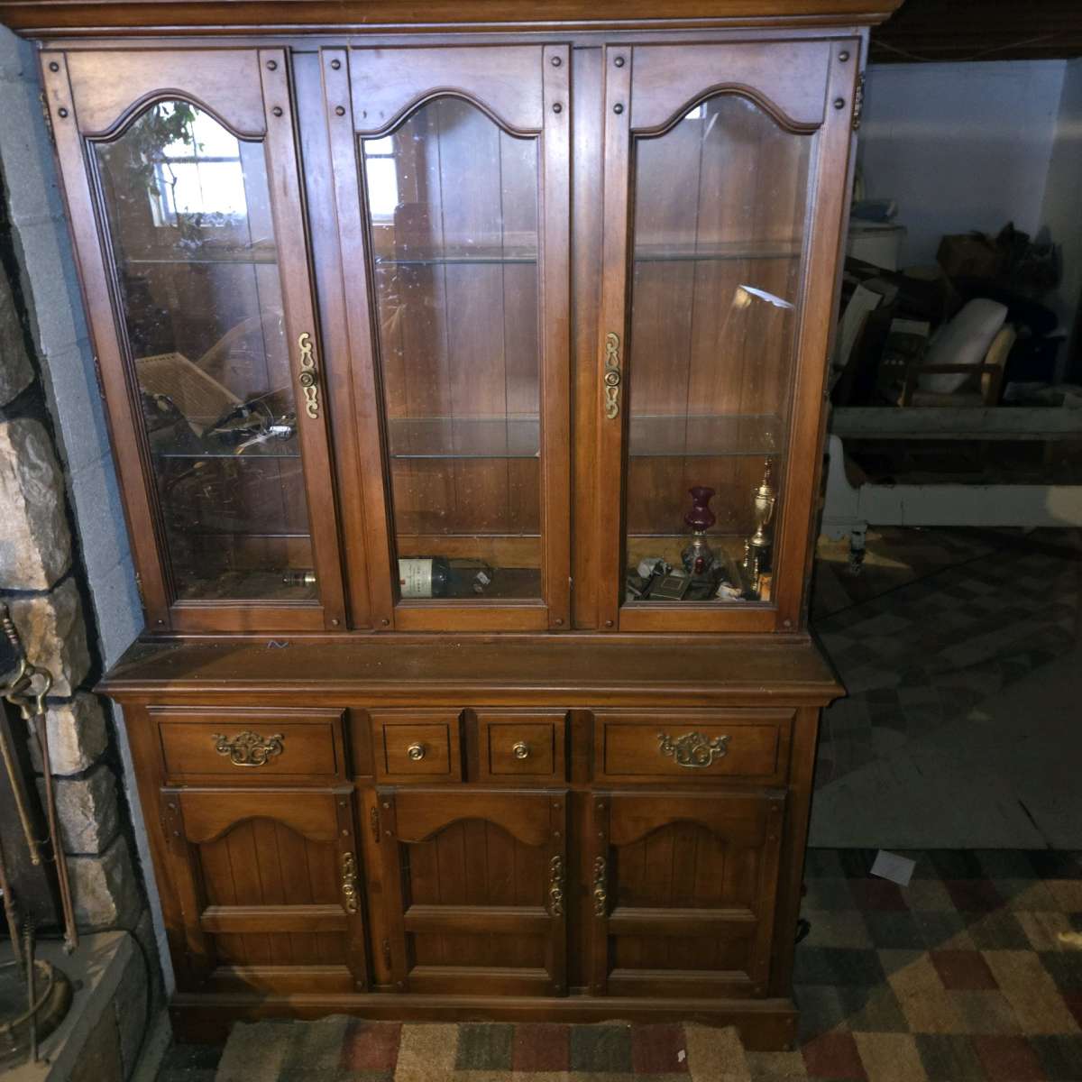 Traditional Antique Brown European China Cabinet