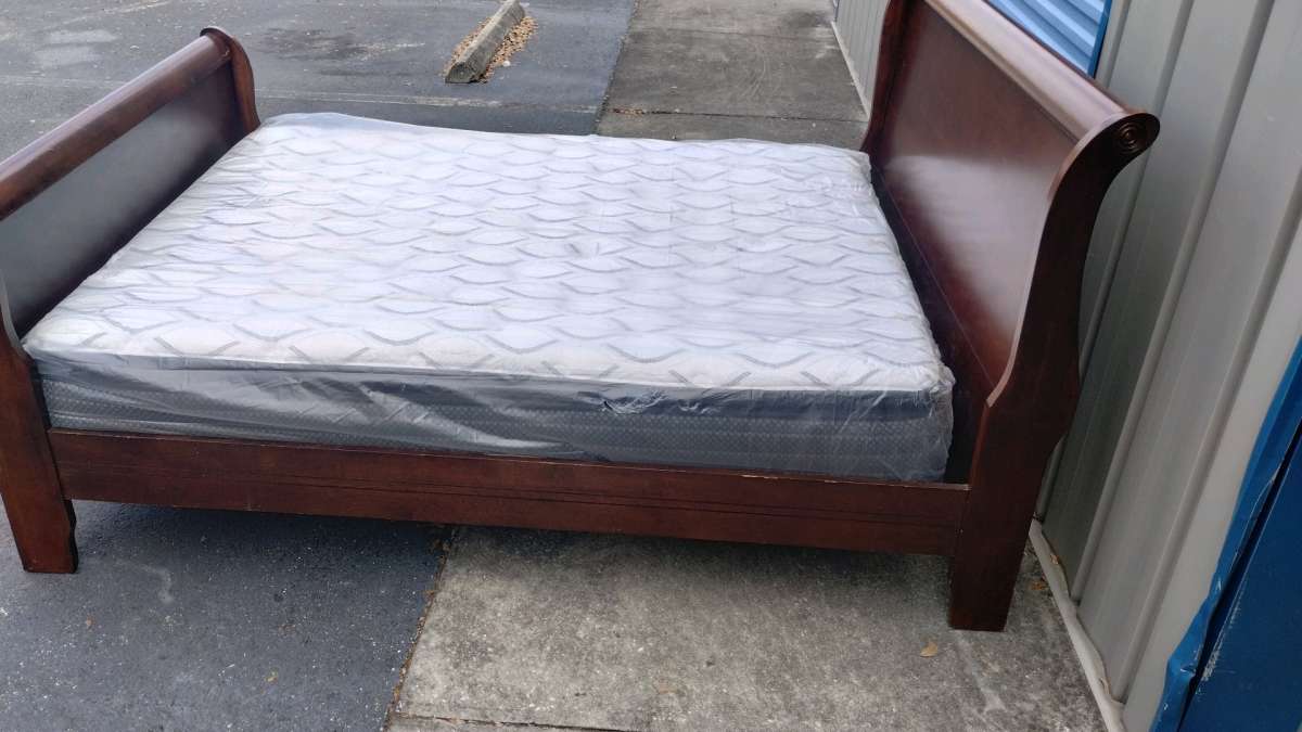 Queen Size Sleigh Bed and Pillow top Mattress