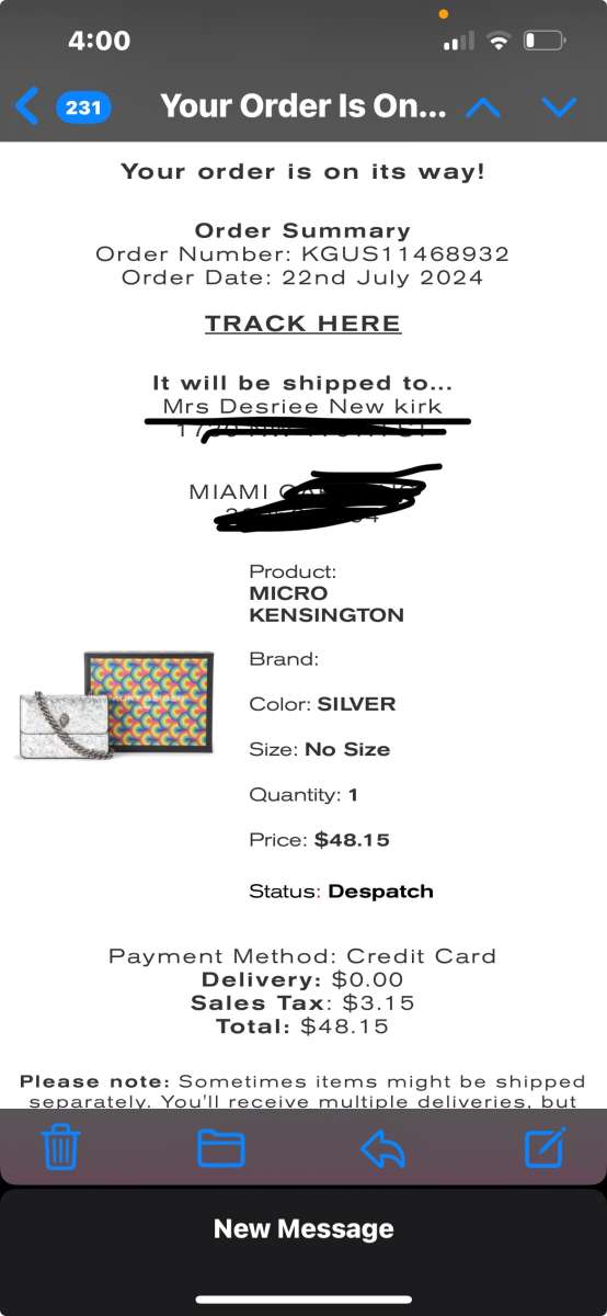 Kurt Geiger Micro Purse message before buying