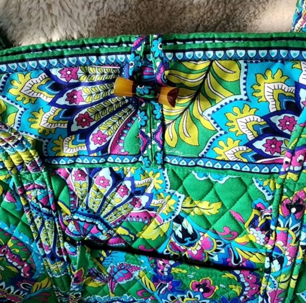 Vera Bradley Emerald  Paisley Toggle Button Tote Bag