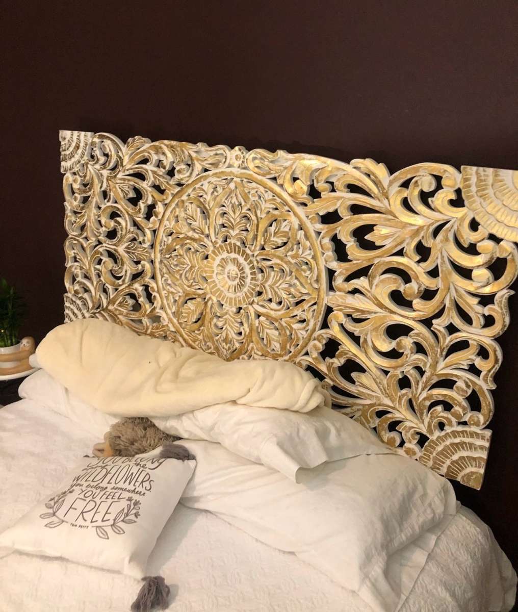 Bohemian Carved Wooden Headboard