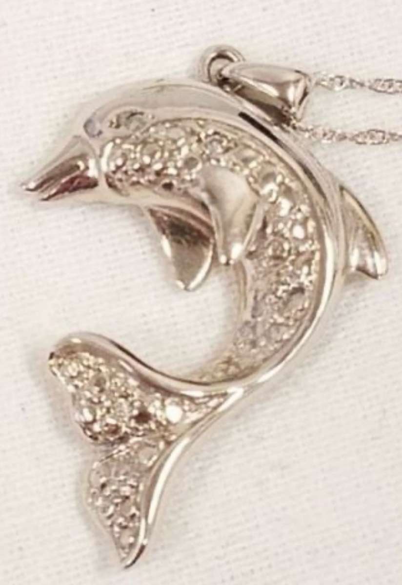 10K White Gold Diamond Dolphin Necklace