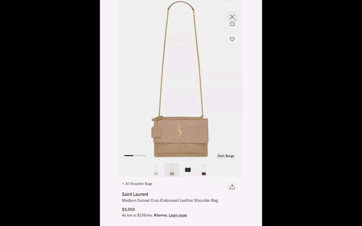 YSL Dark  Beige Medium Sunset CrocEmbossed Leather Shoulder