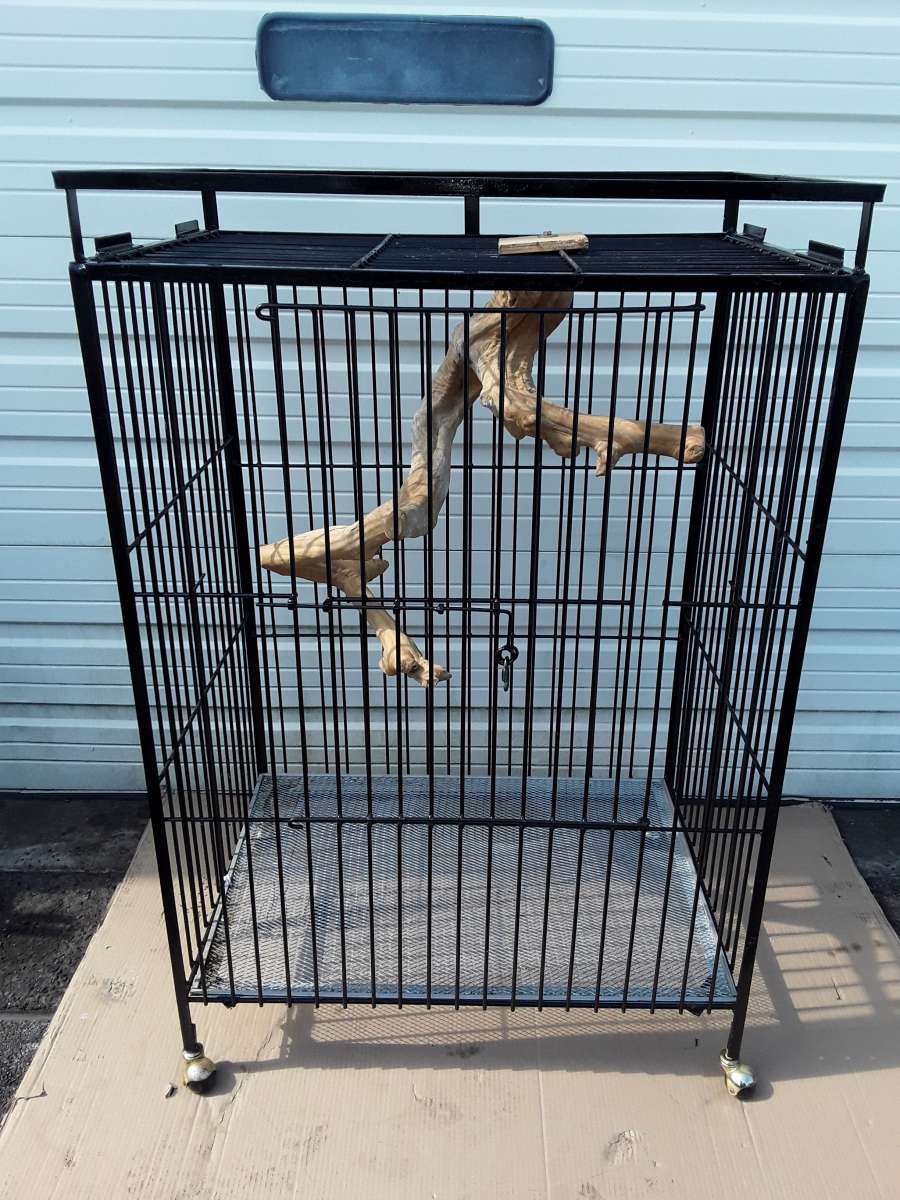 Large Black Bird Cage with Large Perch on Wheels Brand New