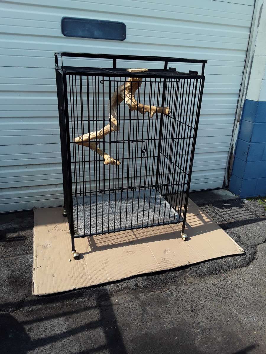 Large Black Bird Cage with Large Perch on Wheels Brand New