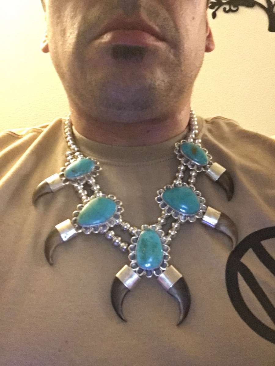 Navajo Native American sterling silver bear claw turquoise n
