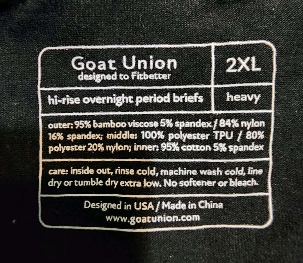 10 pairs Goat Union hirise overnight period briefs black 2XL