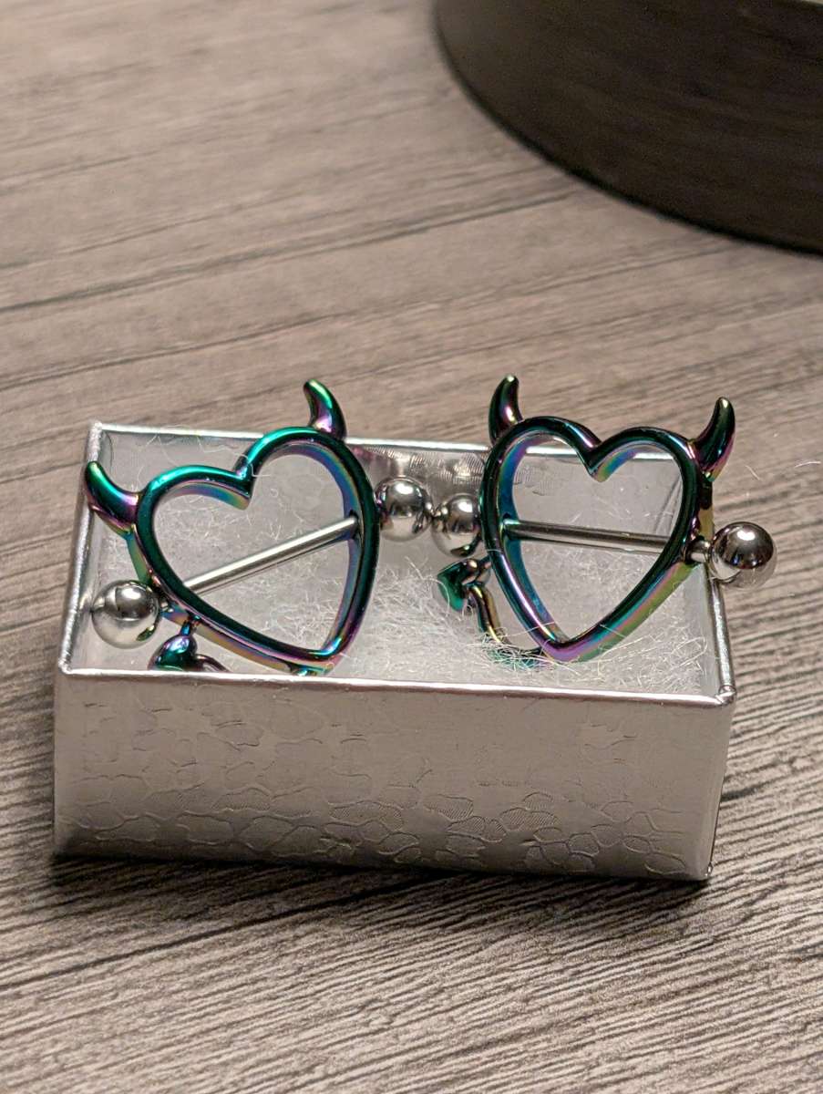 Ox Devil Hearts Nipple Ring Piercing Barbell set