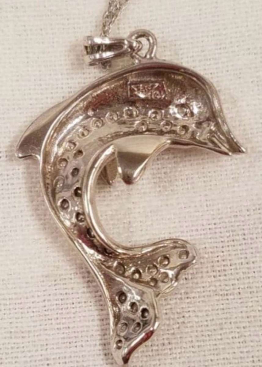 10K White Gold Diamond Dolphin Necklace