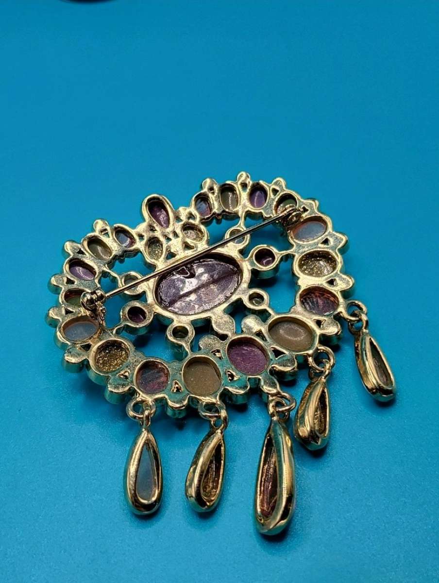 Vintage Heidi Daus Multi Cabochon Beaded Brooch Unsigned
