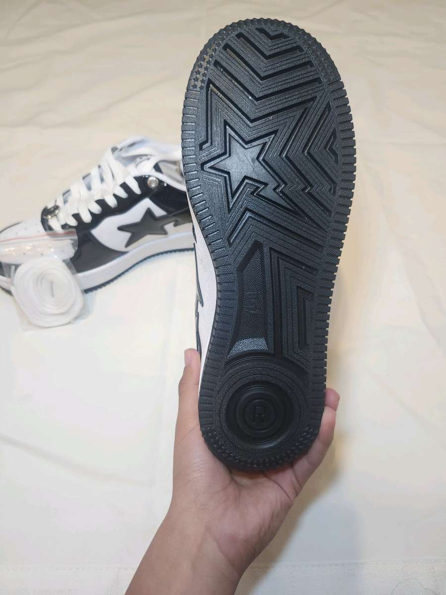 Man Bape Sta Patent Leather Black White Shoes
