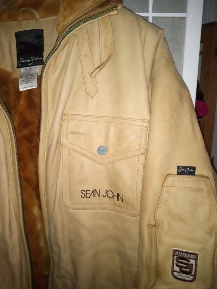 AUTHENTIC SEAN JOHN THICK LEATHER BROWN COAT JACKET SIZE L